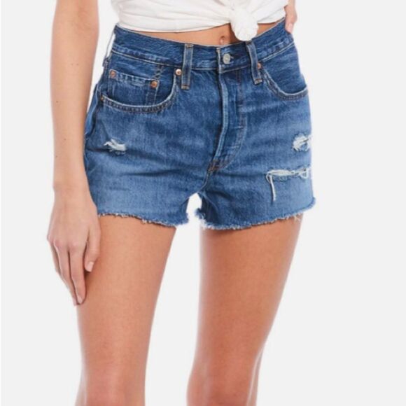 Levi's 501 Shorts 100% Cotton High Rise Fitted Through Hip - Picture 2 of 6